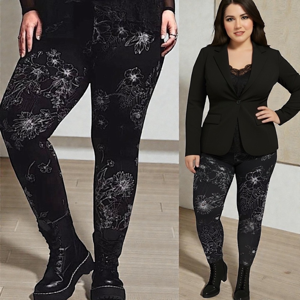 TORRID Nightfall Sketch Spiderweb Floral Deep Black Cropped Leggings NWT Size 1X